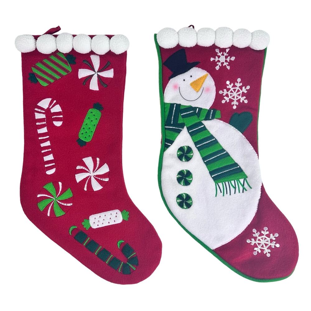 Velvet and Felt Christmas Stockings-Set of 2- Snowman & Christmas Candy!!